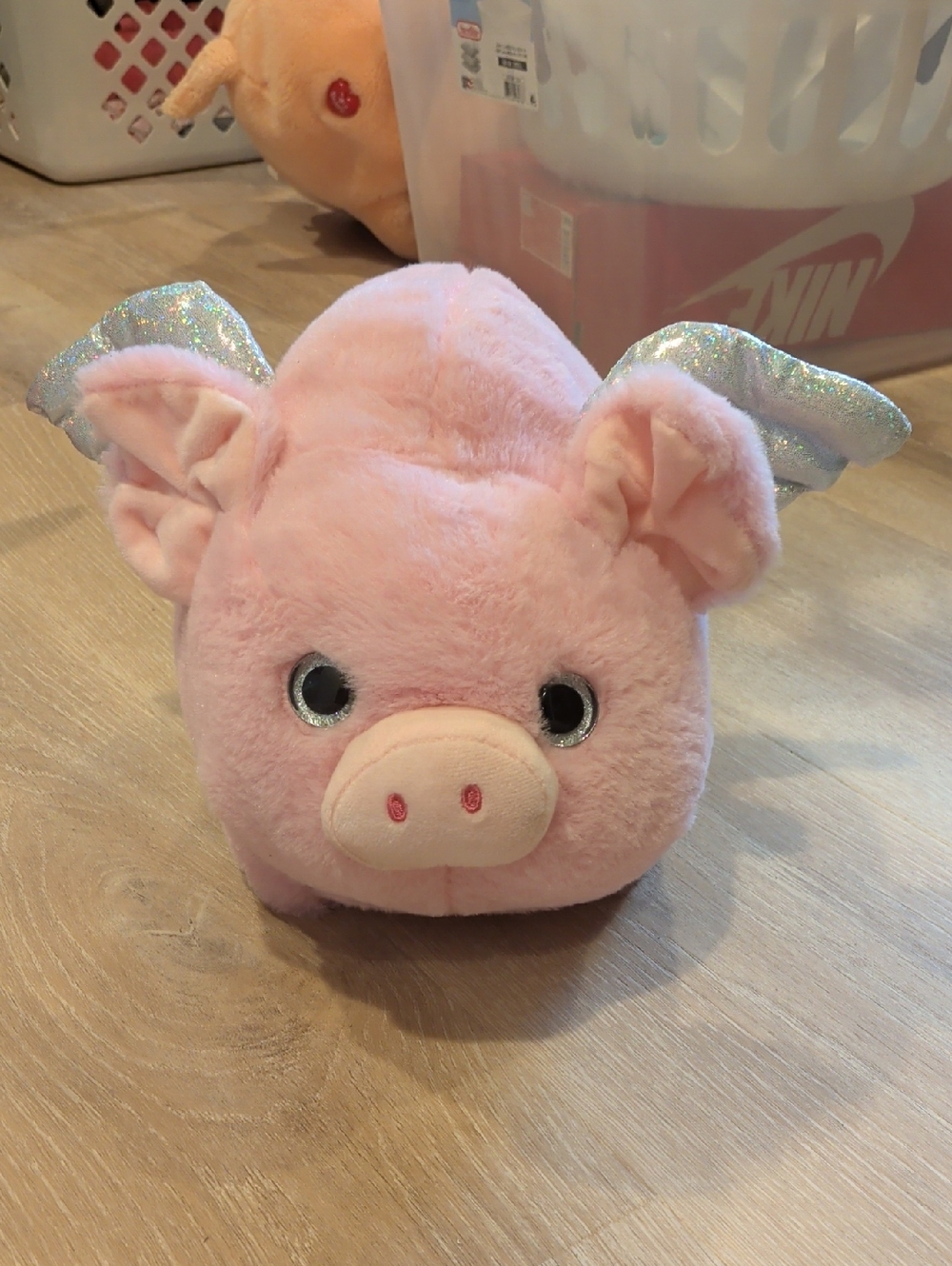 Pink Plush Flying Pig with Shimmery Wings